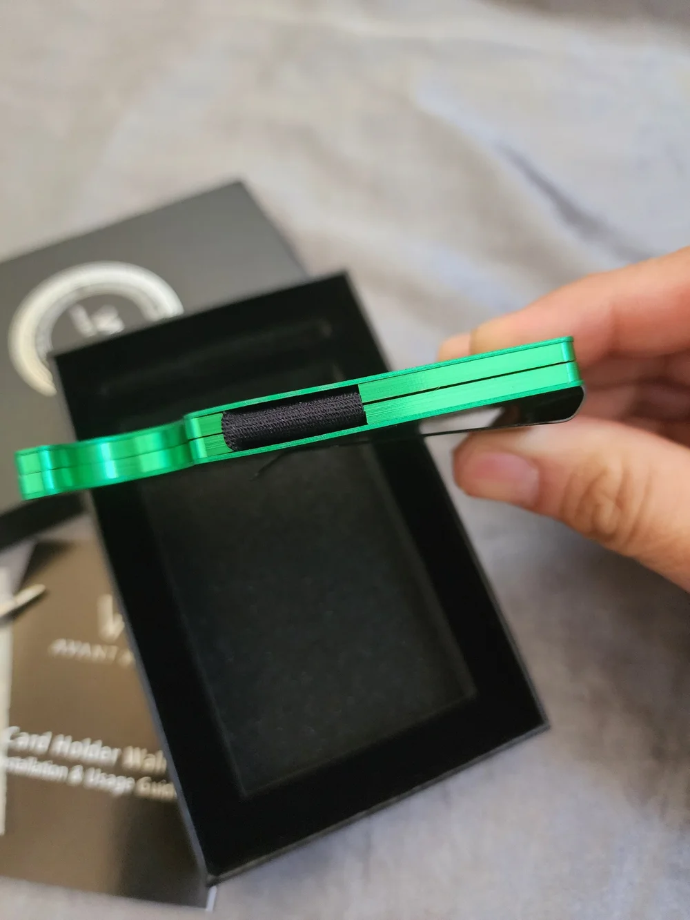 Avant Wood -Metallic Green Card Holder- with Metalic Clip For Extra Storage- NIB